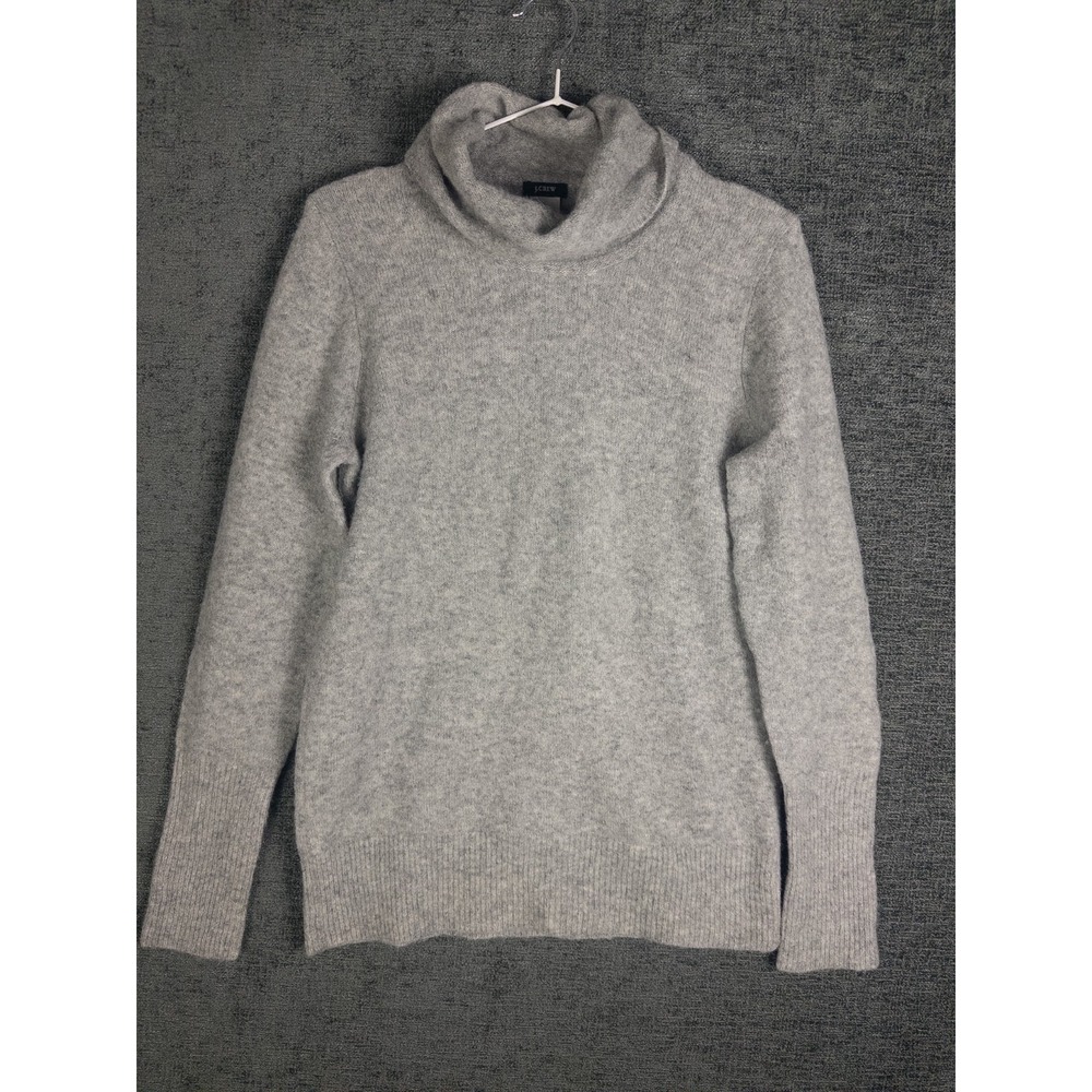 VTG J Crew‎ Pullover Sweater Womens M Gray Merino Alpaca Knit Cowl Neck Solid